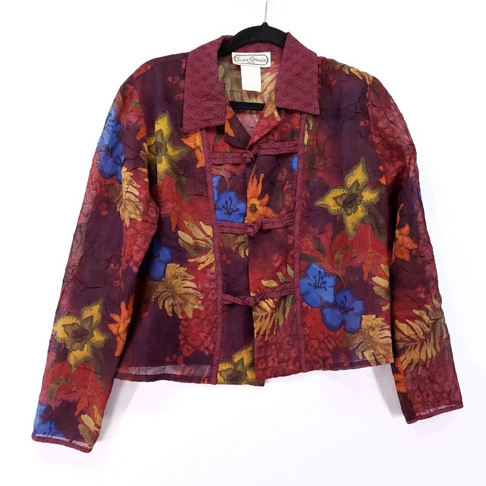 Vintage Saint Germain Womens Button Blouse Small Cropped Crinkle Fabric Boho